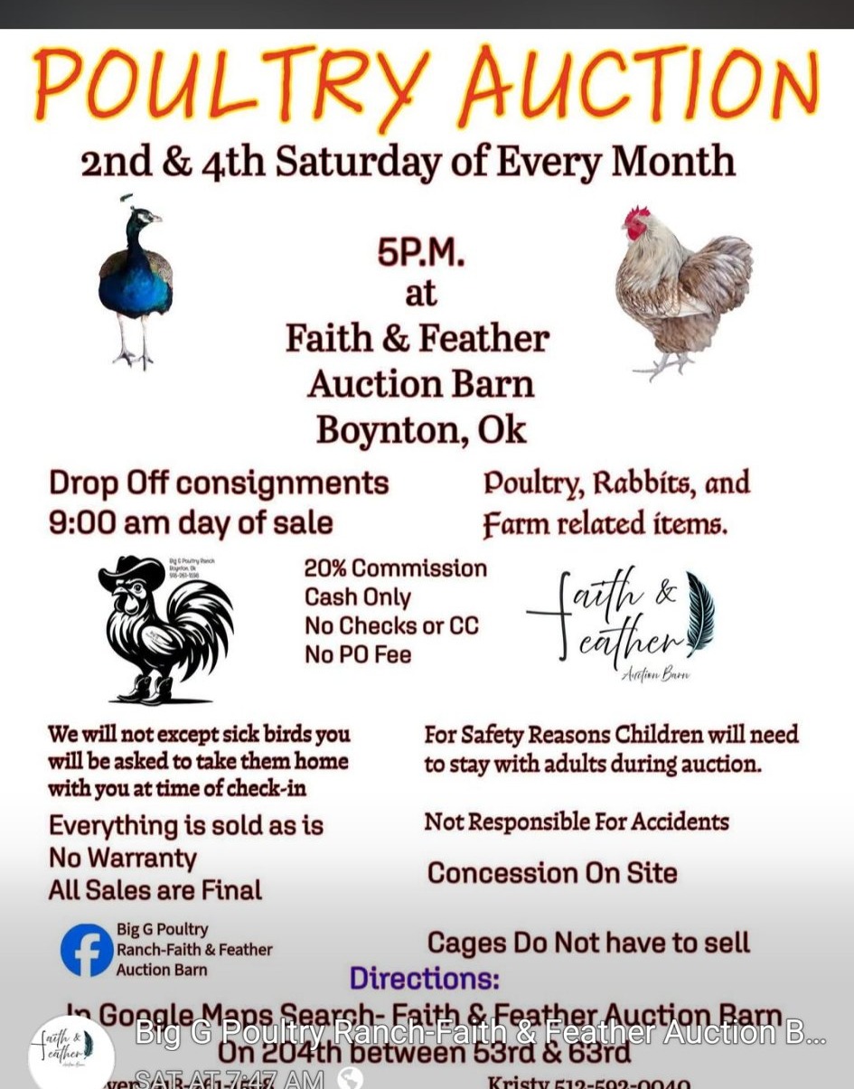 Faith & Feather Auction Barn sale flyer